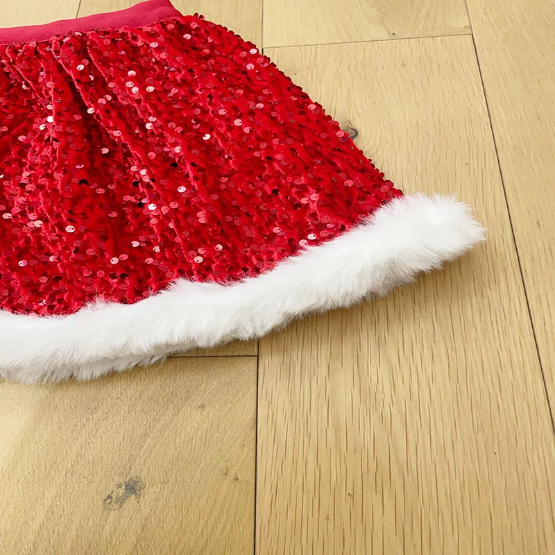 High-end red sequined Christmas dress girls party tutu skirt