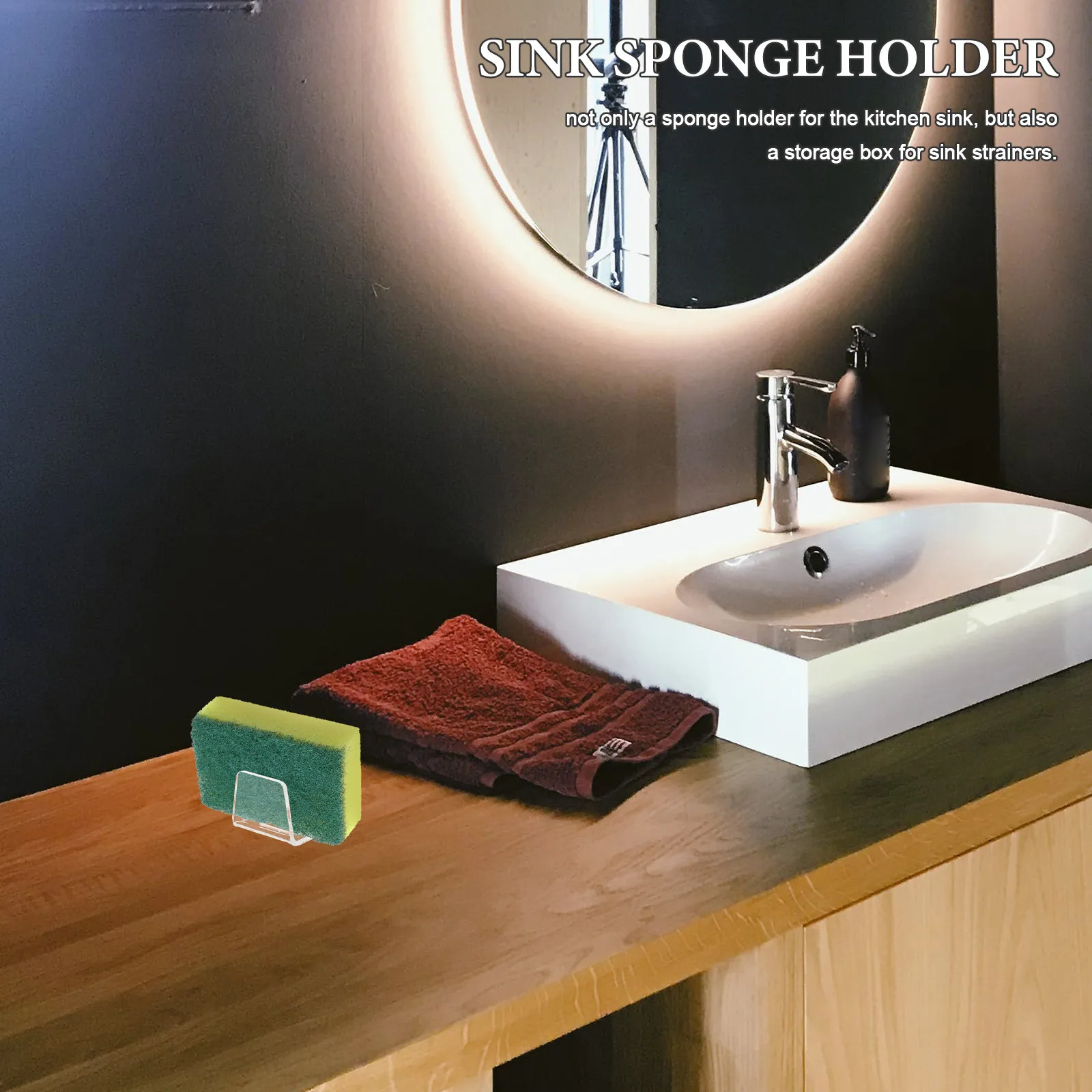 

2Pcs Acrylic Kitchen Sink Sponge Holder Modern Drain Rack for Sponges Scrubbers Dishcloths Space Saving Easy Stick on Bathroom