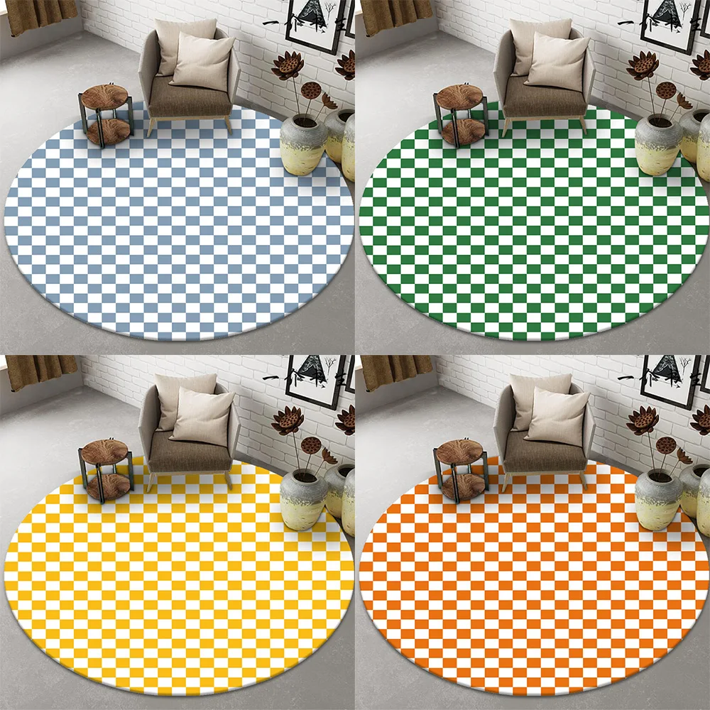 Black and white checkered geometric printing pattern circular carpet home living room bedroom coffee table mat decorative 