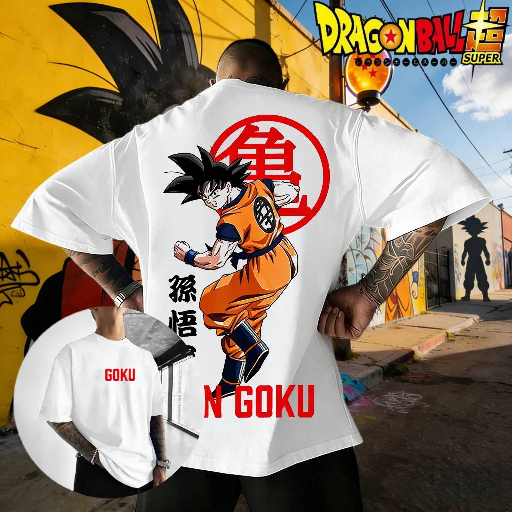 

2026 Summer Dragon Ball T-shirt 100% Cotton Goku & Kame Symbol Print Oversized Gym Streetwear Unisex Classic White Tee