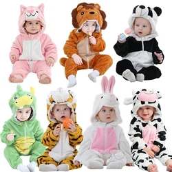 Baby Rompers Winter Costume Flannel for Girl Boy Toddler Infant Clothes Kids Overall Animals Panda Tiger Lion Unicorn Ropa Bebe