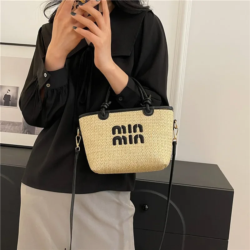 New Summer Bohemian Straw Beach Bag for Women Designer Shoulder Bag Cute Purse and Handbags Embroidered Female Crossbody Bags