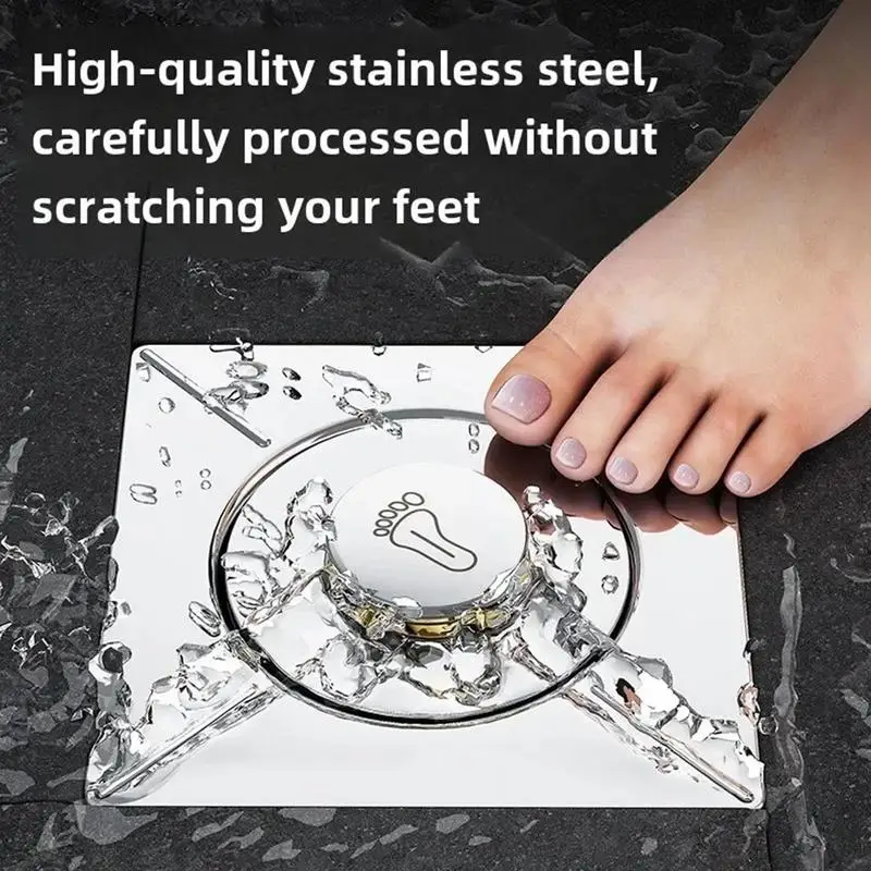 Bathroom Drain Stopper Floor Odor Prevention Square Drain Sink Drain Stopper Foot Pedal Design Brass Core Tub Hair Catcher