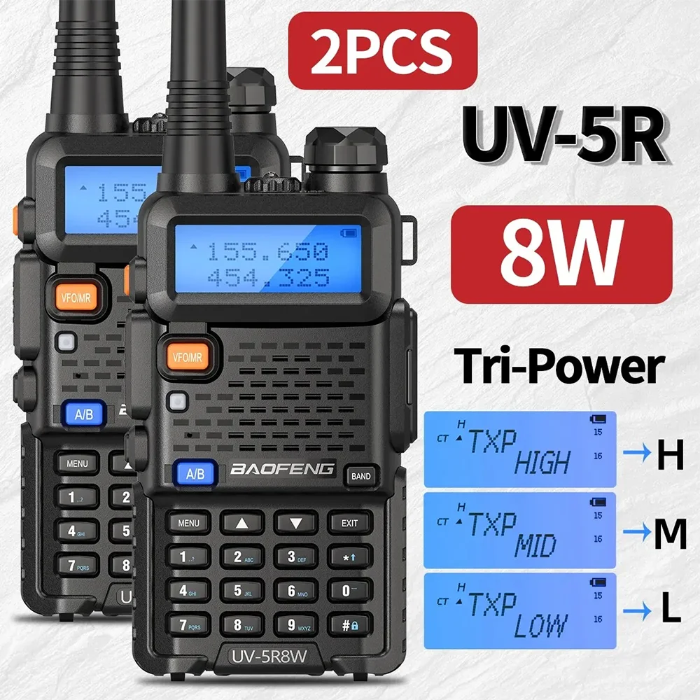

2 шт. Baofeng UV-5R 8 Вт мощная двухчастотная рация портативное радио VHF UHF FM портативная рация охотничья радиостанция