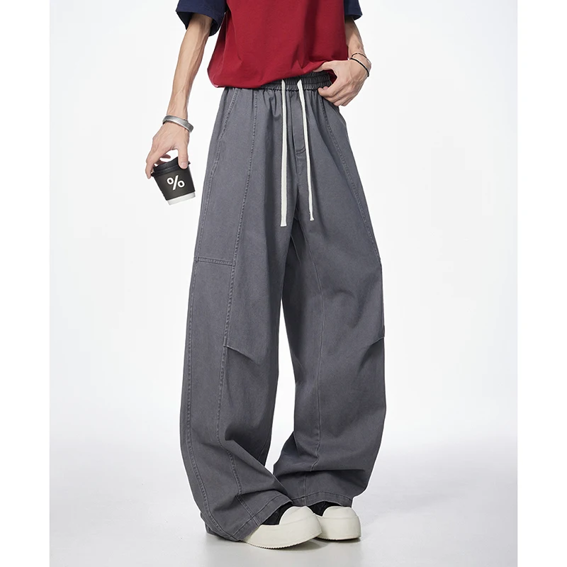 

Мужские свободные удобные брюки прямого кроя с широкими штанинами для активного отдыха, сезонные, модные, простые, универсальные