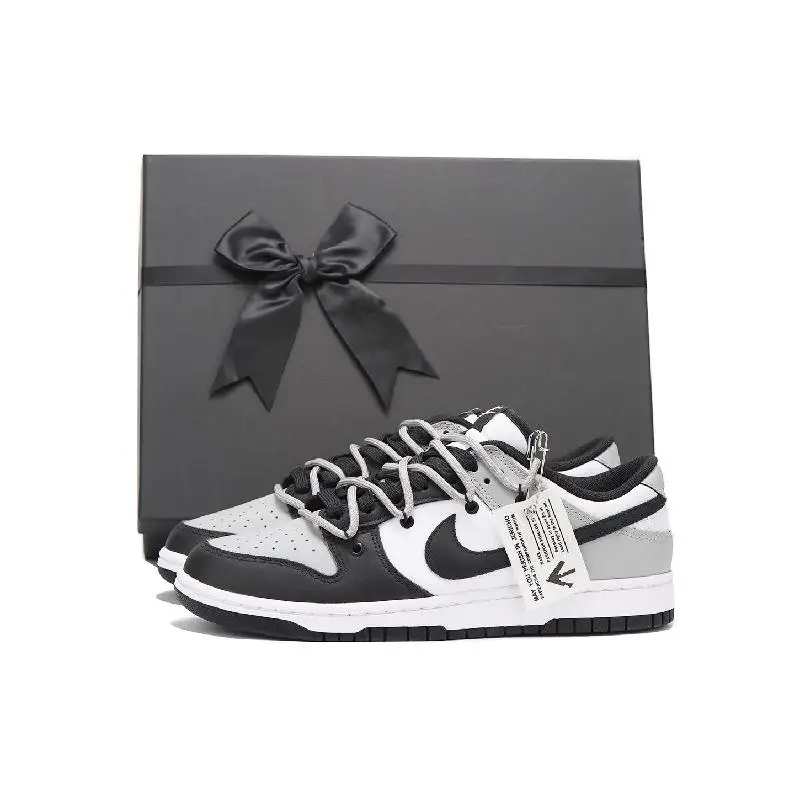 

[Женские черно-серые Six-SBox на заказ] Низкие туфли для скейтборда Nike Dunk GS Black White Grey