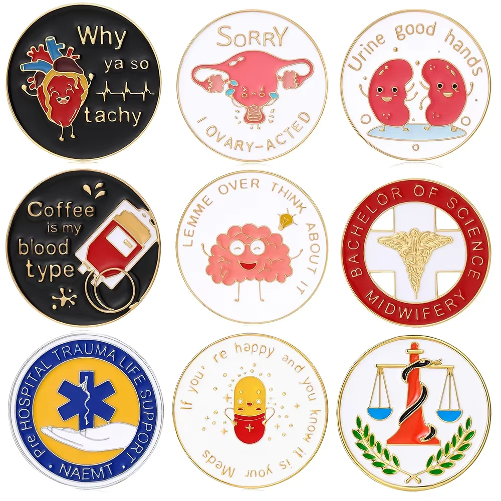 Medsor Medical Round Badge Brooch Pins Set Medicine Backpack Lapel Lanyard Bag Accessories Jewelry for Doctor Nurse