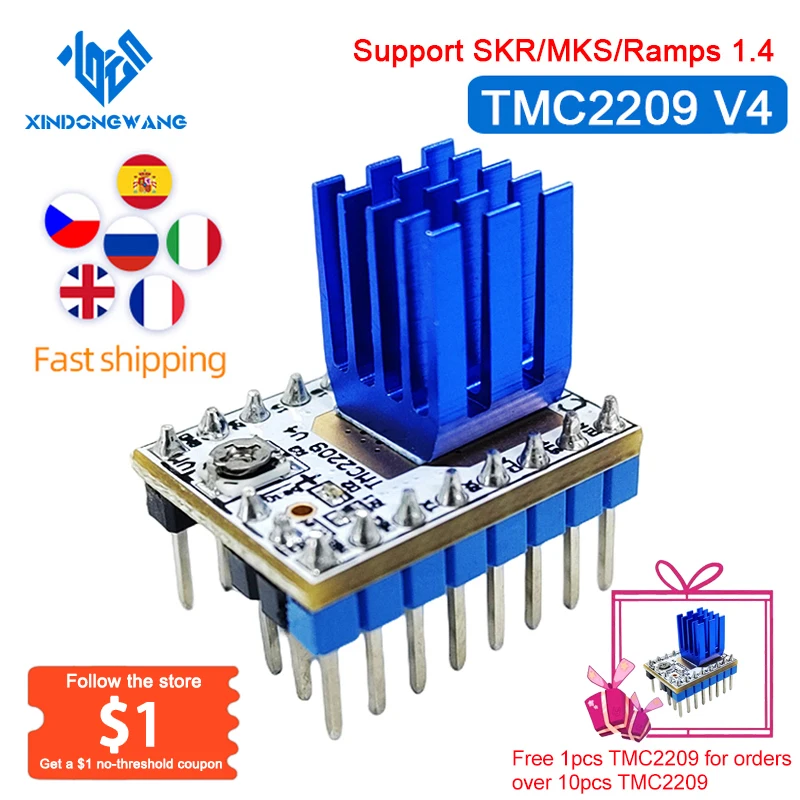 3D Printer Parts TMC2209 V4 Stepper Motor Driver Module 256 Subdivision Current 2.8A Peak With Heat Sink For MKS SKR