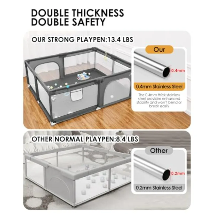 71 × 59 روضة أطفال كبيرة جدًا للأطفال الرضع والأطفال الصغار مركز أنشطة آمن مع سياج لعب ناعم وساحة أمان داخلية سهلة الاستخدام #6