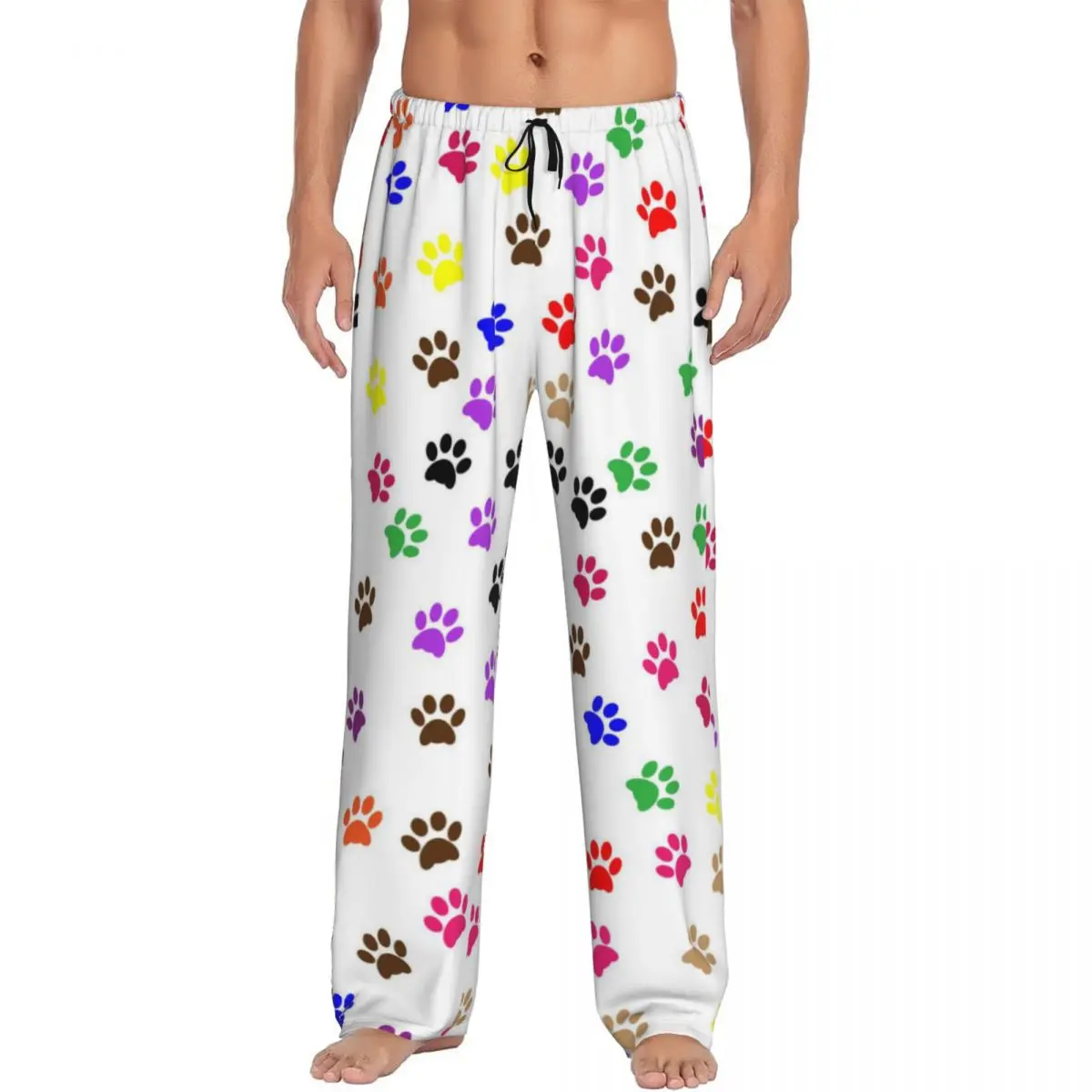 Custom Cat Dog Animal Paw Prints Pajama Pants Men's Lounge Sleep Stretch Sleepwear Bottoms with Pockets