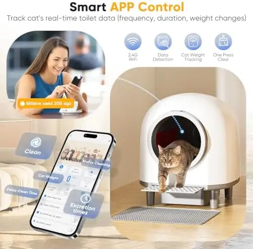 Automatic Self Cleaning Litter Box for Multiple Cats 90L Large Capacity, Smart Automatic Cat Litter Box with App