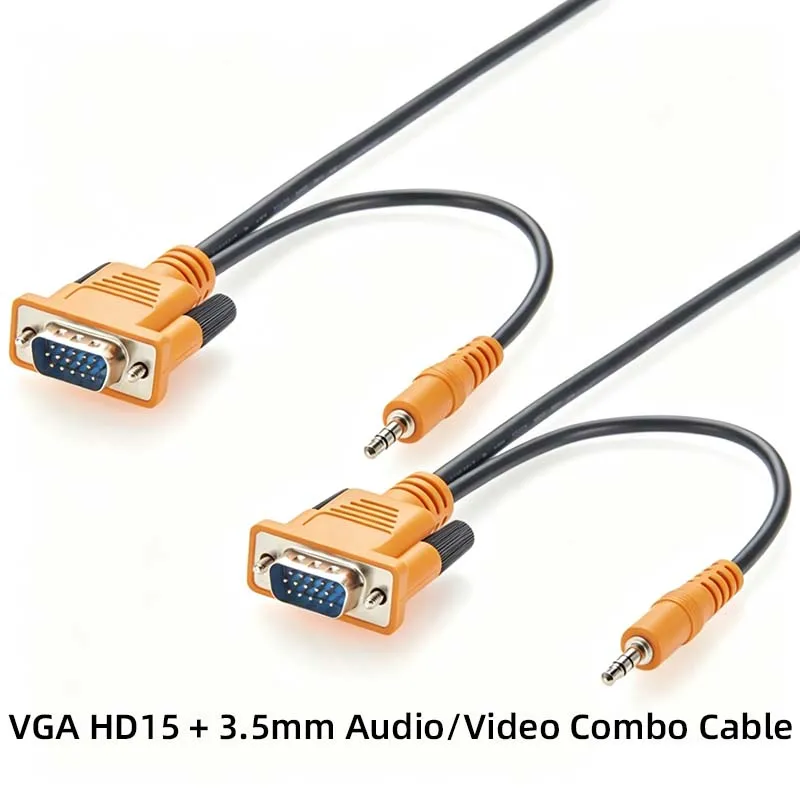 VGA Cable with Audio: HD15 + 3.5mm Audio/Video Combo Cable for Computers, Monitors, and Projectors