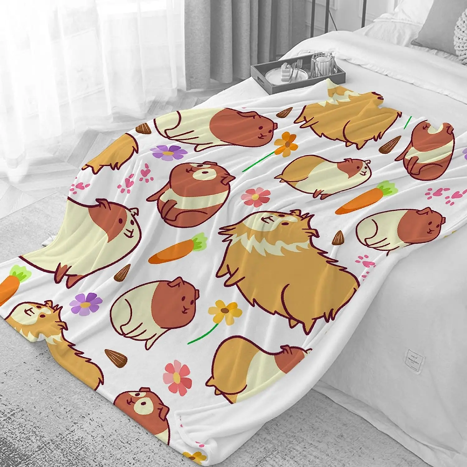 Guinea Pig Blanket Gift Lightweight Throws -Guinea Pig-Plush Cute Animals Fish Decor Kids Quilt Kawaii Soft Flannel