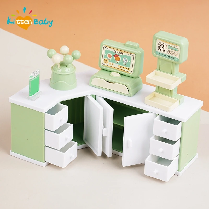 1:12 Dollhouse Miniature Cashier Counter Storage Cabinet Model Supermarket Decor Toy Doll House Accessories