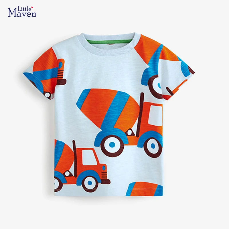 Little maven Boys Love Shirts for Mixer truck Prints Children t-shirts Summer 2024 New Baby Boys Shirts Tops Clothes Kids