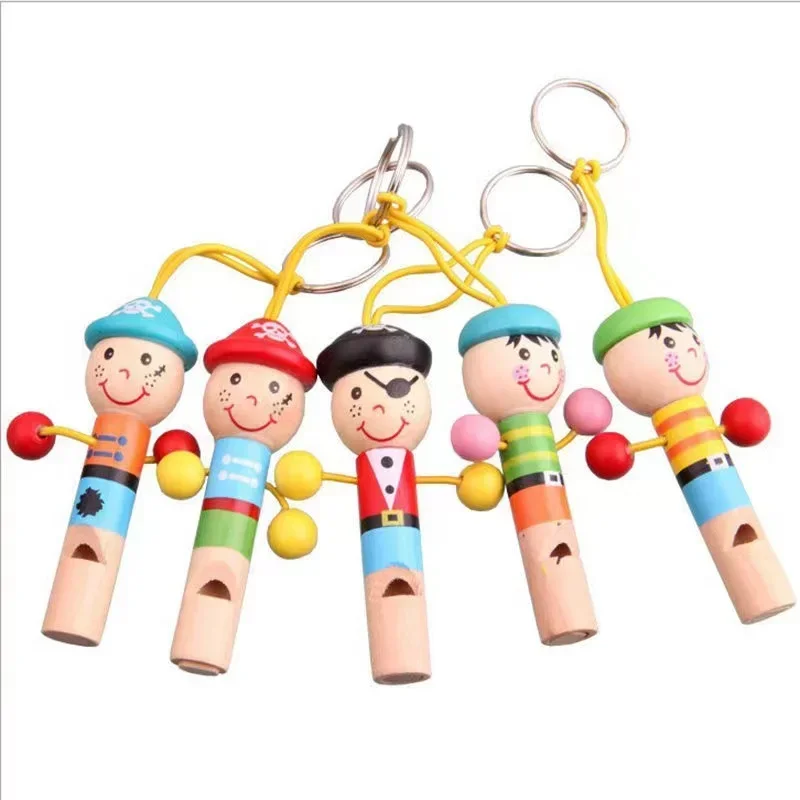 5PCS Mini Wooden Pirate Keychain Whistle Kids Birthday Party Favors Decoration Baby Shower Noice Maker Toys Goody Bags