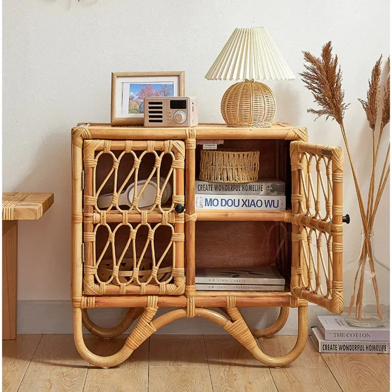 Ins Style Rattan Bedside Table Hand-woven Night Table Children's Bedroom Storage Cabinet Simple Homestay Nordic Furniture