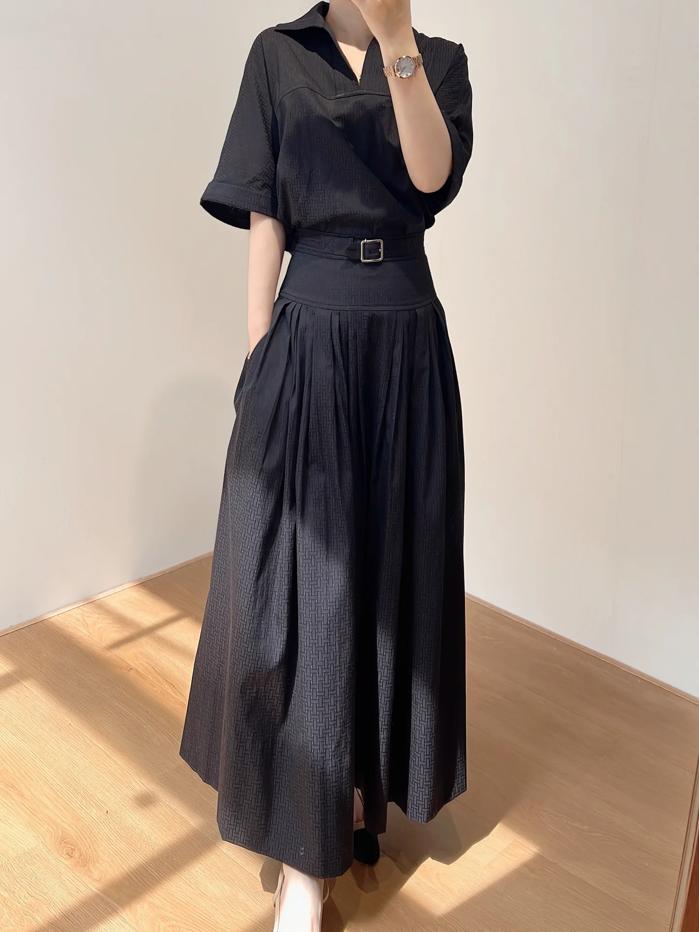 

Elegant Fashionable Floral Letter Set Women's Spring Summer New Collar Short Shirt High Waist A-Line Skirt Half-length Dress