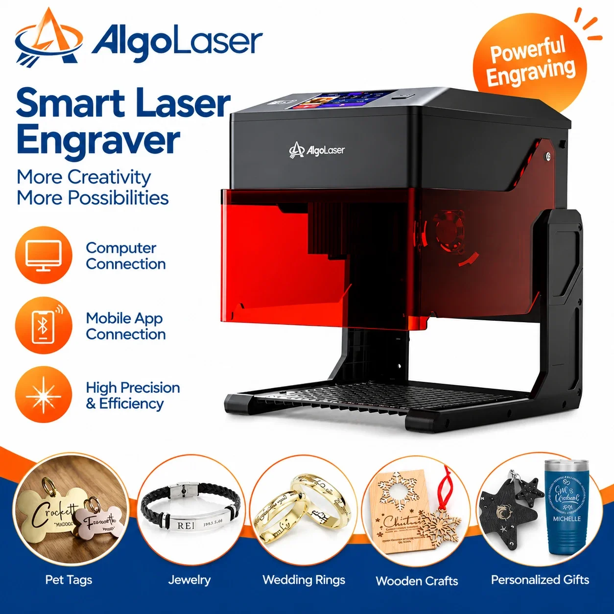 AlgoLaser 10W Fully Enclosed Laser Engraver Cutter Portable Machine with 3