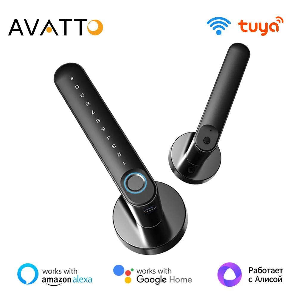 AVATTO Tuya WiFi Smart Door Lock Handle With Fingerprint Key Card Digital Door Lock Password/Key/IC Card/Smart Life/Tuya Unlock