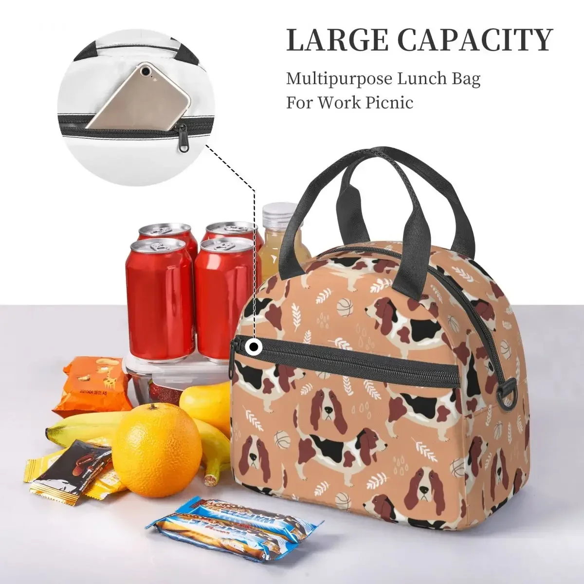 

Large Insulated Shoulder Strap Brown Basset Hound Dog Merch Lunch Boxes Cooler Thermal