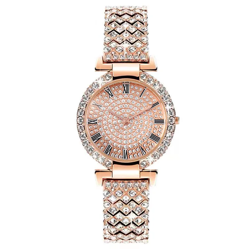 Full Diamond Roman Numeral Women's Quartz Watch Wristwatch Luxury Watch for Ladies Casual Female Watch Daily Wear Girl Gifts