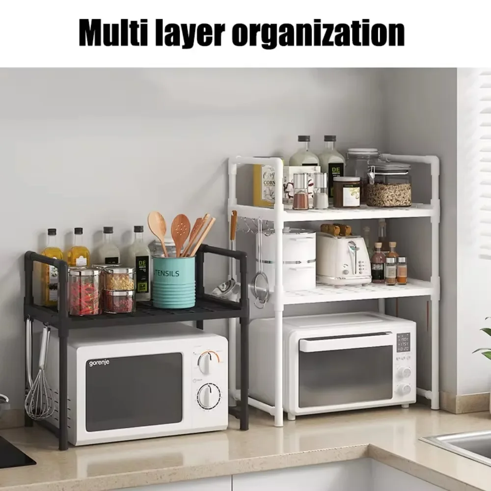 Kitchen Elevated Storage Rack Seasoning Organizer Microwave Bilayer Shelf Multifunctional Adjustable Shelves Kitchen Accessories