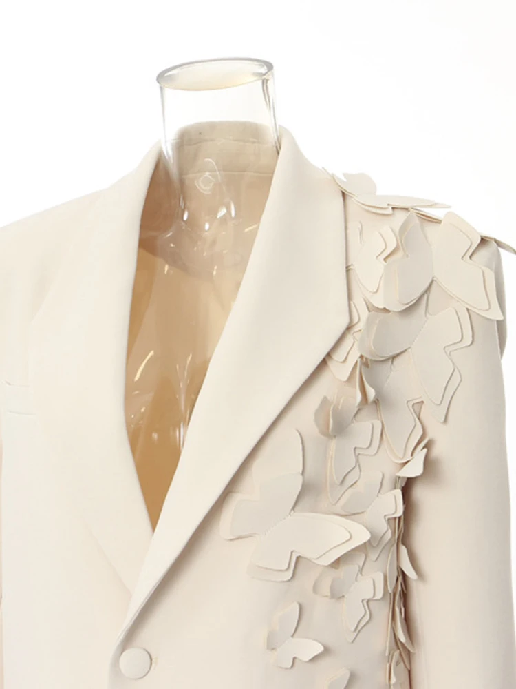 [EAM] Frauen Aprikose Schmetterling Große Größe Elegante Blazer Neue Revers Langarm Jacke Mode Flut Frühling Herbst 2024 1DH5934