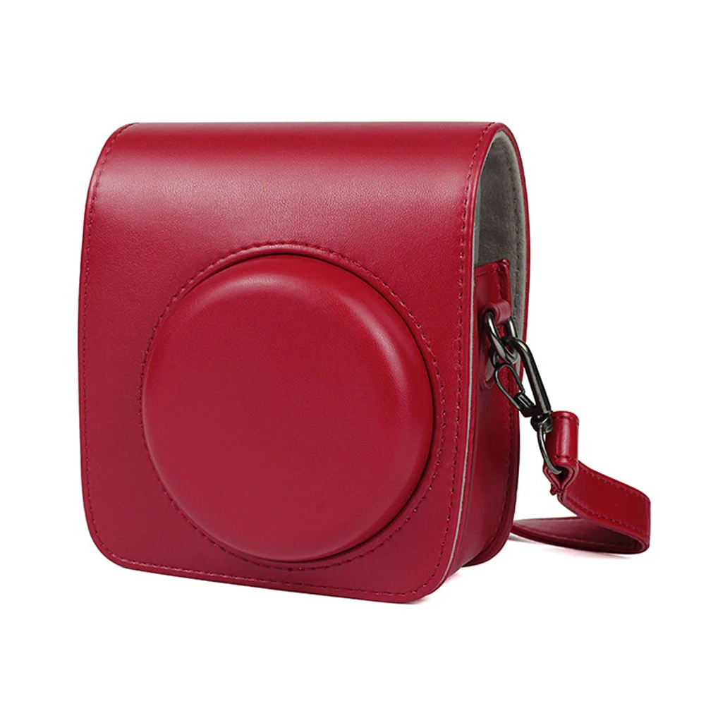 Funda protectora clásica de cuero PU para cámara, Compatible con Fujifilm Instax Mini 90 con correa para el hombro, funda Instax roja, negra/marrón