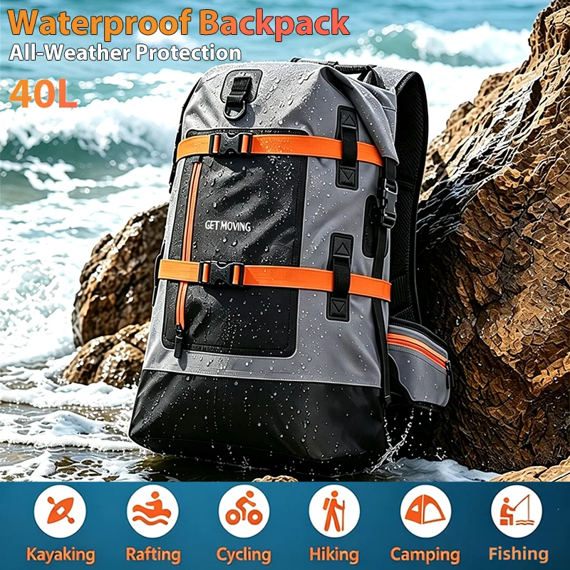 40l-waterproof-backpack-outdoor-sport-pvc-waterproof-storage-dry-bag for-kayak-trekking-drifting-rafting-swimming camping-bag-﻿