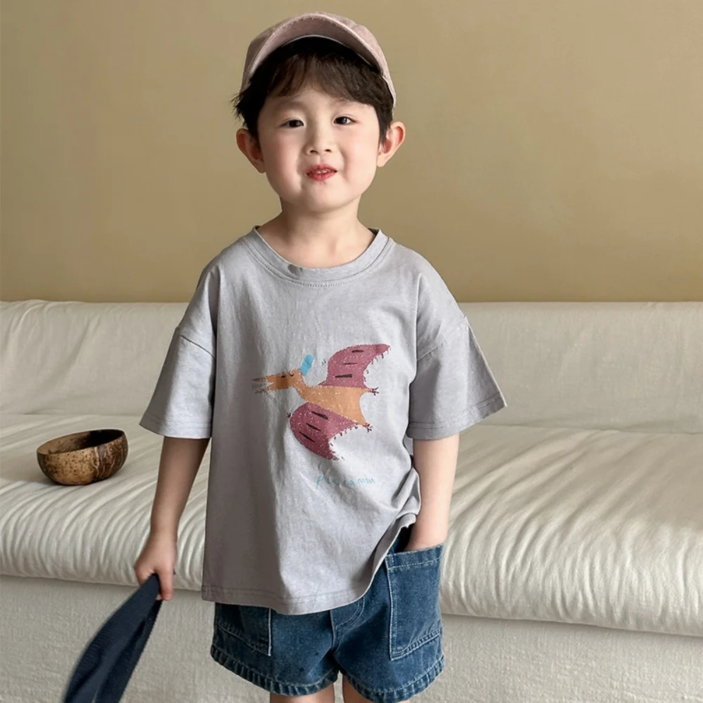 تي شيرت للأطفال من القطن الخالص بأكمام قصيرة طراز جديد للرجال والفتيات ملابس صيفية فضفاضة رائعة صديقة للبشرة وقابلة للتنفس