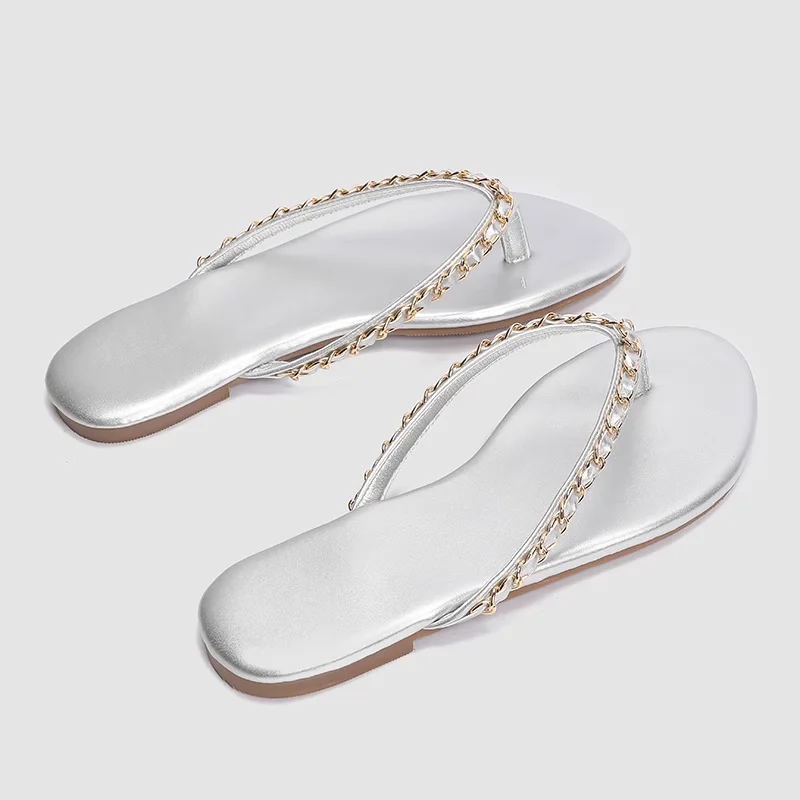 Nouvelle mode chaussures pour femmes tongs plat confortable chaîne pantoufles sandales d'été chaussures pour femmes concepteur chaussures de plage à enfiler