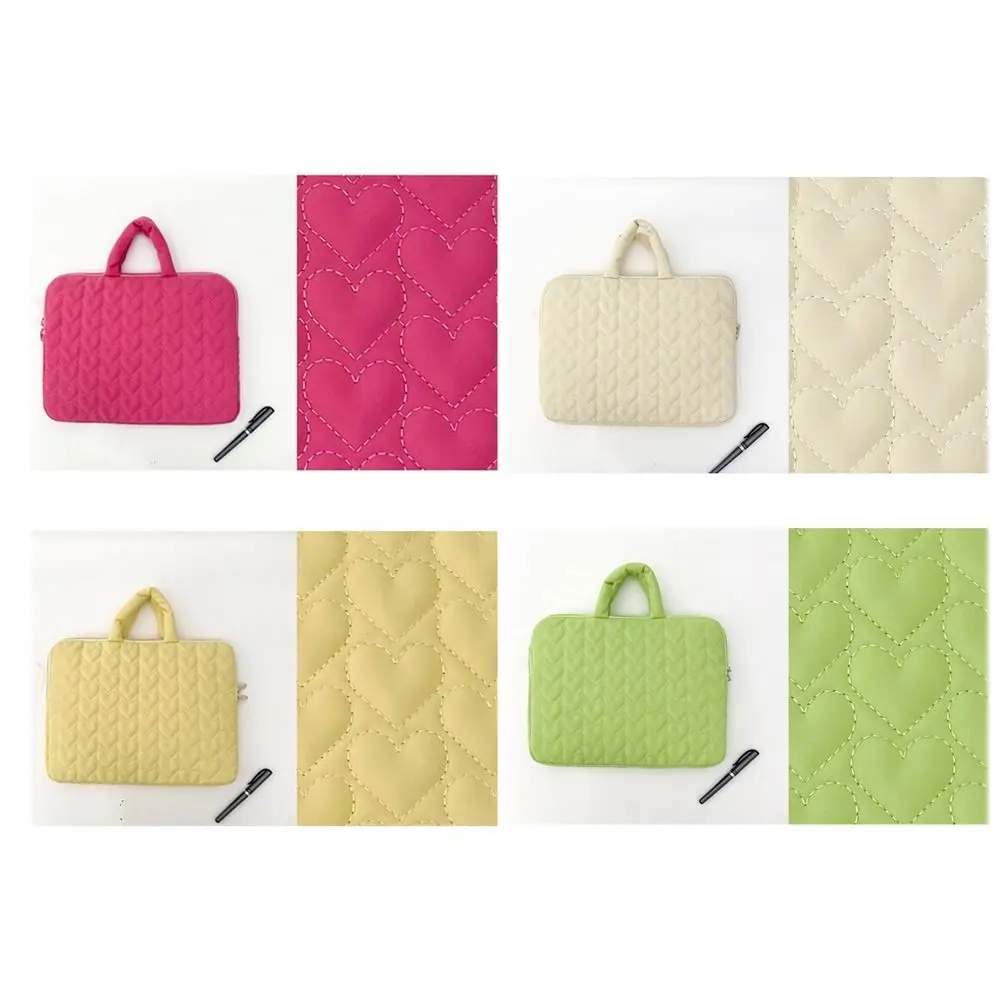 Soft Portable Laptop Bag Solid Color Heart Pattern Laptop Sleeve Comfortable with Handle Tablet Case College