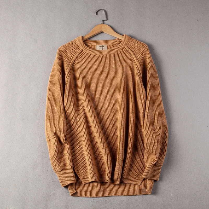 Japanese Retro Sweater Men's Loose Autumn Winter New Round Neck Knitted Sweater Trend Lazy Woolen Pullovers Shoulder Down Top