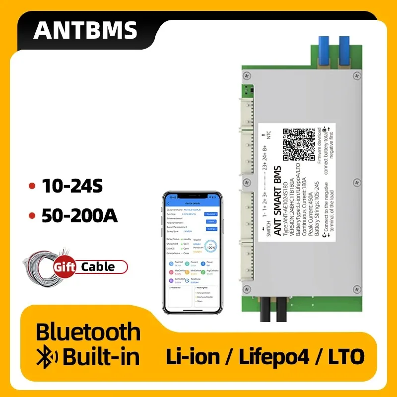 

ant Smart bms 10S-24S Double-layer anti-reverse connection BMS 50A 120A 180A 200A Bluetooth Built-in balance