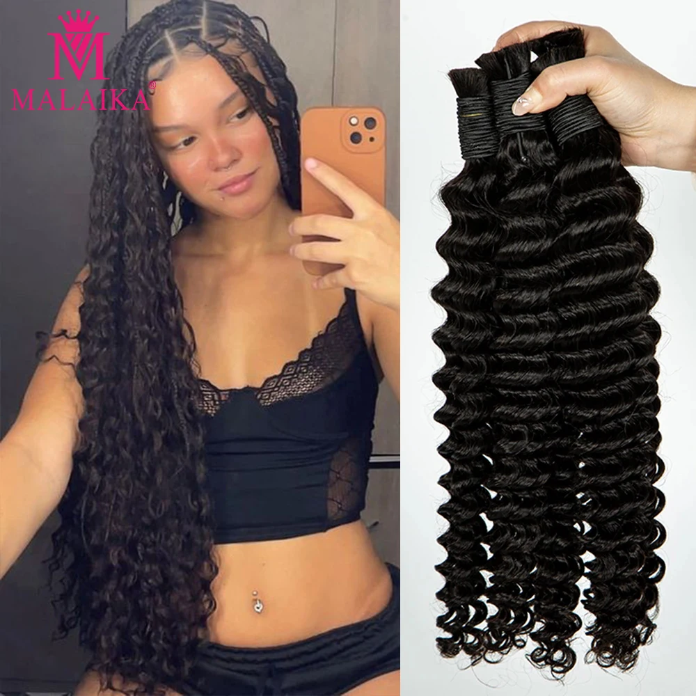 

MALAIKA 100g/2bundles Deep Wave Bundles 100% Human Hair 26 28 Inch Brazilian Remy Weave Hair Extensions For Women Raw Hair Weave