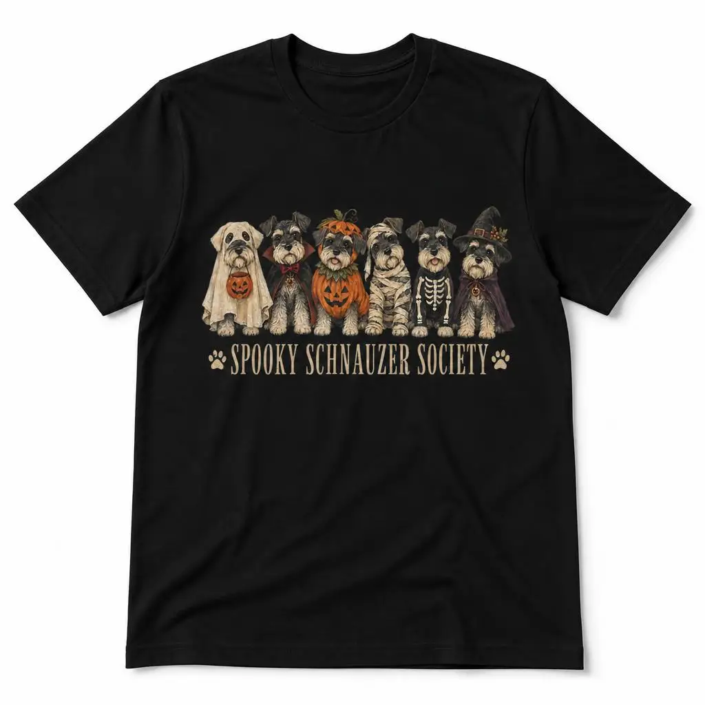 Funny Spooky Schnauzer Society Boo Skeleton Dog Ghosts T Shirts Casual Tees Short Sleeve Round Collar T-Shirt Pure Cotton Tops