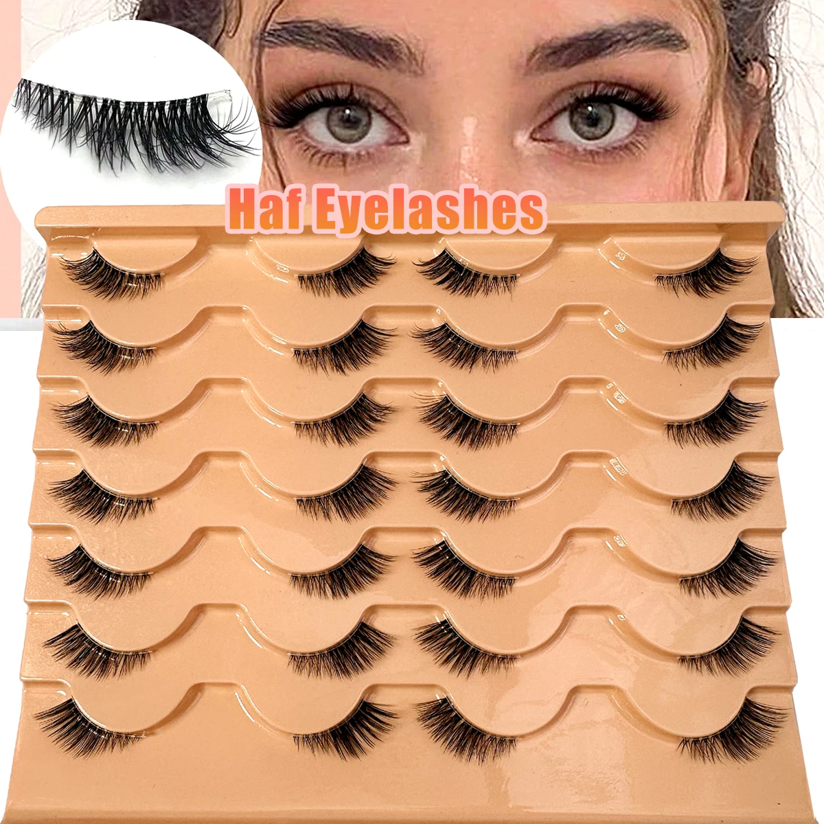 Halbwimpern, Katzenaugenwimpern, 14 Paar, falsche Wimpern, flauschig, weich, kurz, natürlicher Look, klares Band, 3D-Nerzwimpern, Verlängerungs-Make-up