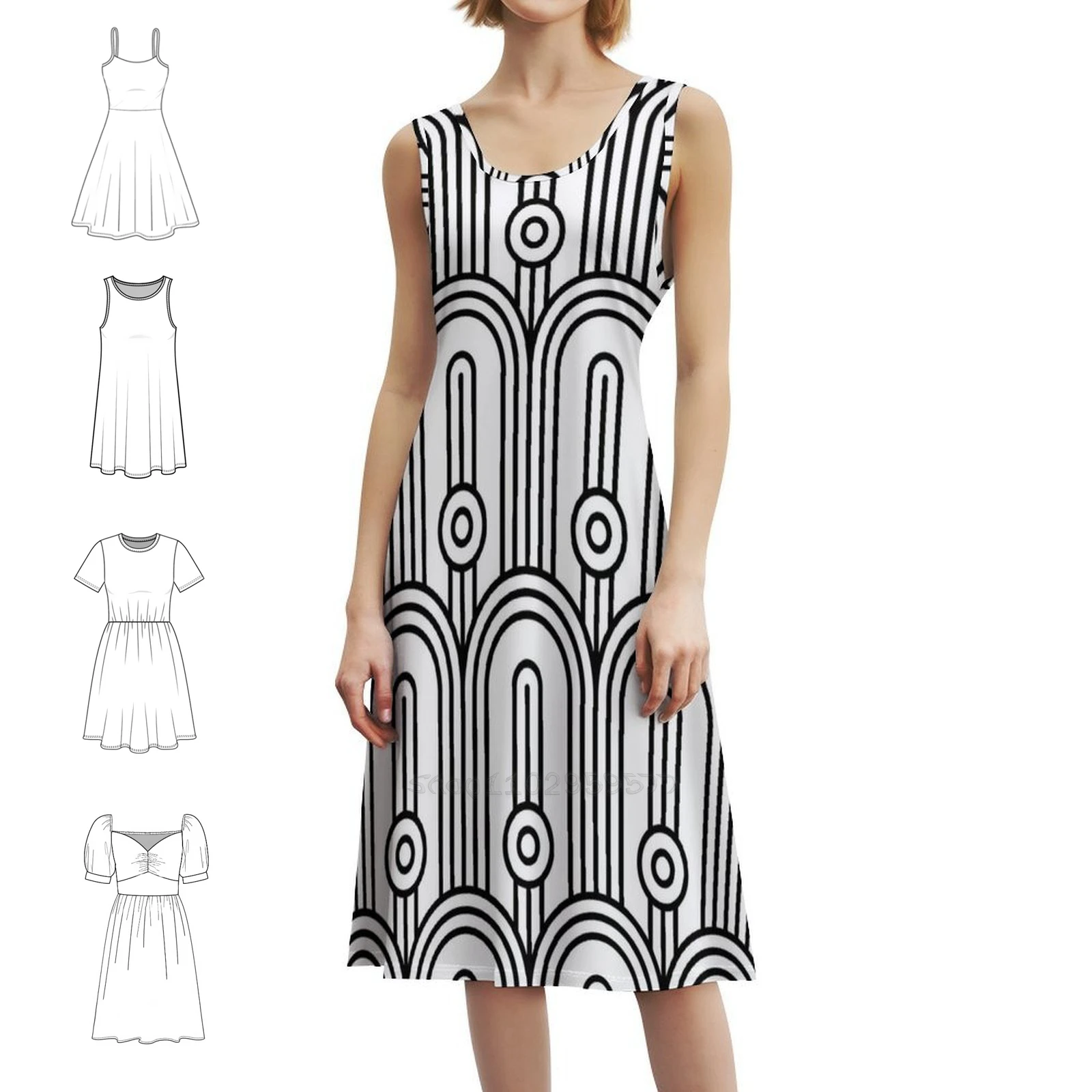 

Арт-деко узор без 25 черно-белое-минималистское сексуальное платье для отпуска для женщин, мини-платье для пляжной вечеринки, дня рождения, квадратный узор