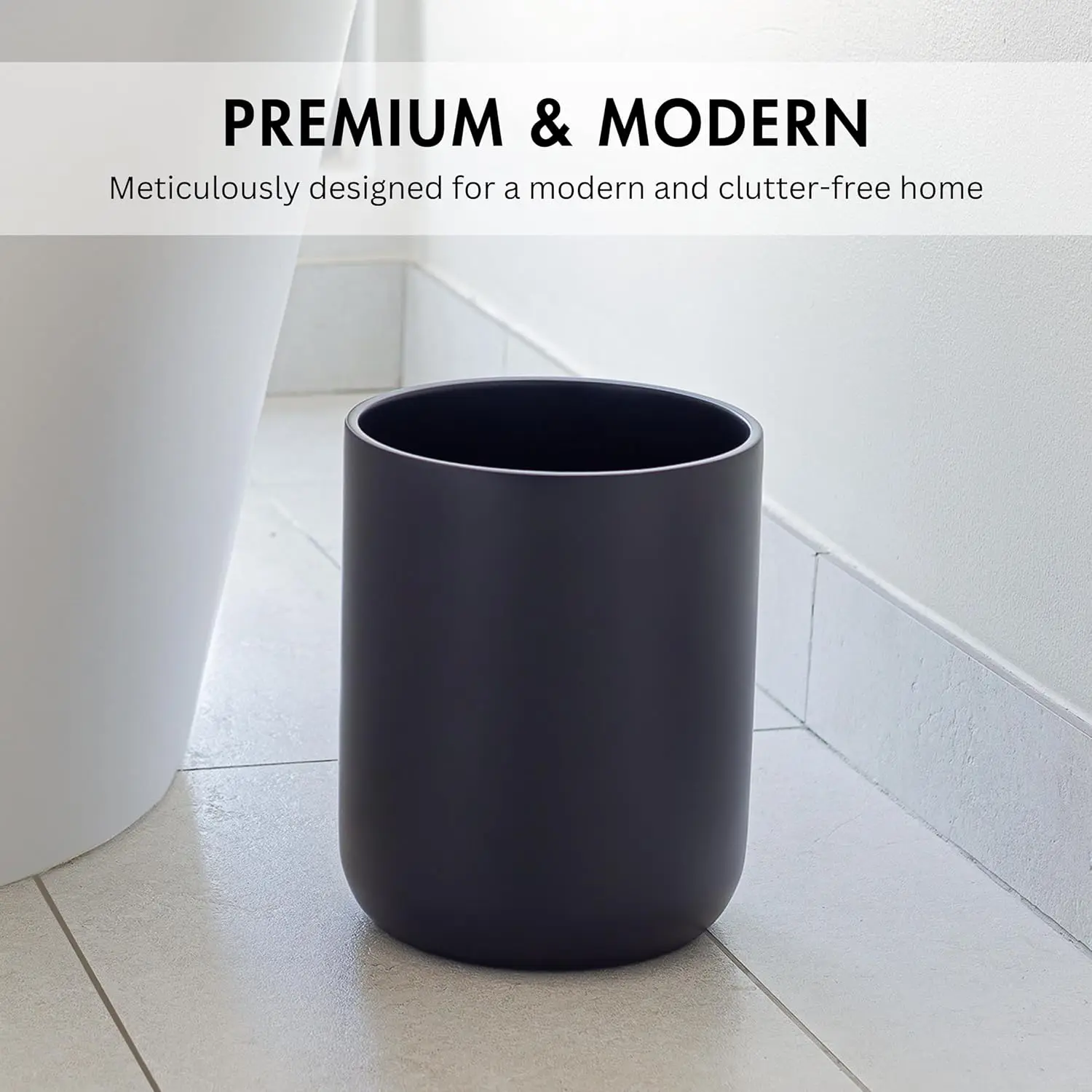 Matte black round compact trash can mini, 2 gallon /7.5 liter trash can, small wastebasket, suitable for home office.