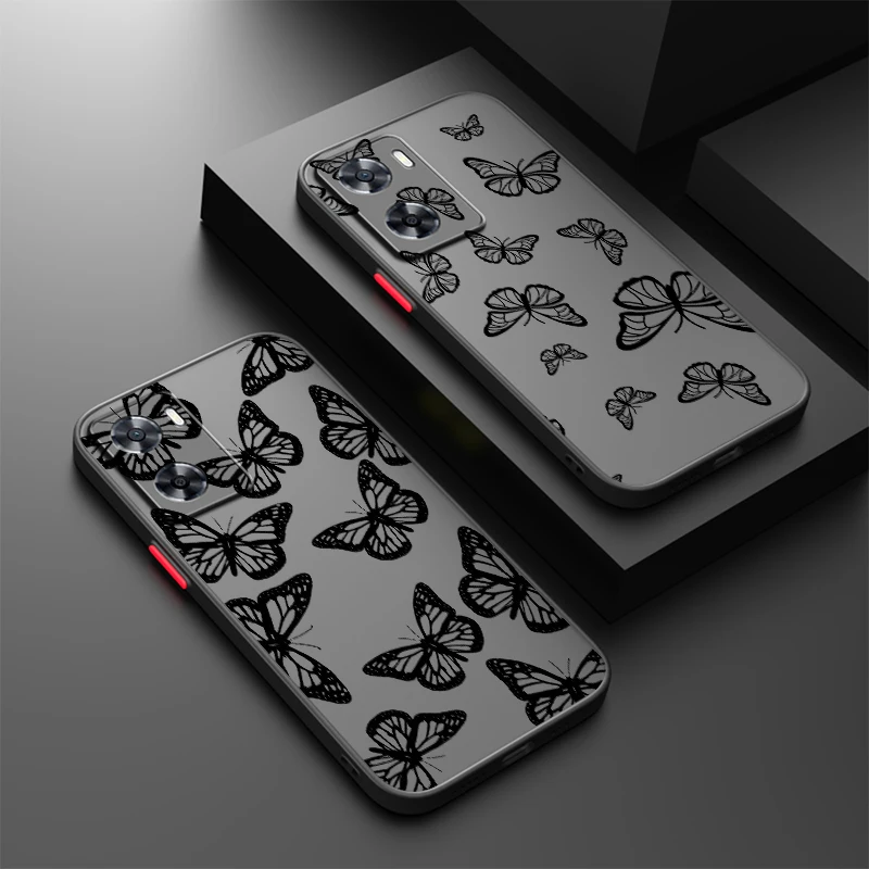 Butterfly Art Clock Design Frosted Translucent For OPPO X5 X3 A54S A5 A94 A16 A53S A57 A74 A72 A96 A98 A78 5G Soft Phone Case