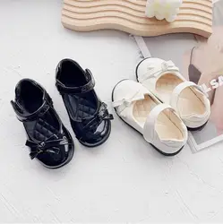 Zapatos de cuero para niños, calzado de princesa con lazo de fondo suave, color negro, talla 26-36, primavera, 2024