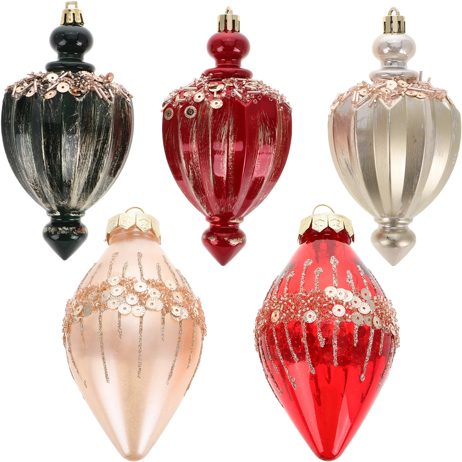 

5Pcs Christmas Tree Ornaments Set Water Drop Spiral Shapes Unique Holiday Decor Festive Hanging Pendants for Xmas Tree Plastic