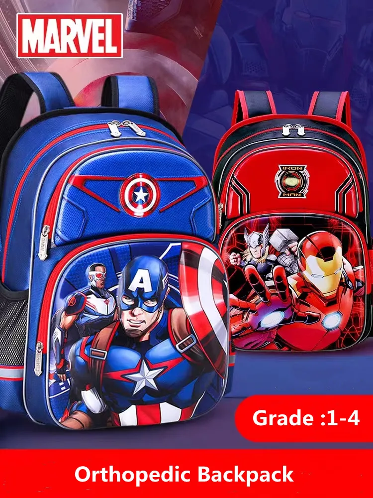 2024 Disney School Bags For Boys Grade 1-3 Primary Student Shoulder Orthopedic Backpack Iron Spider Man Large Capacity Mochila