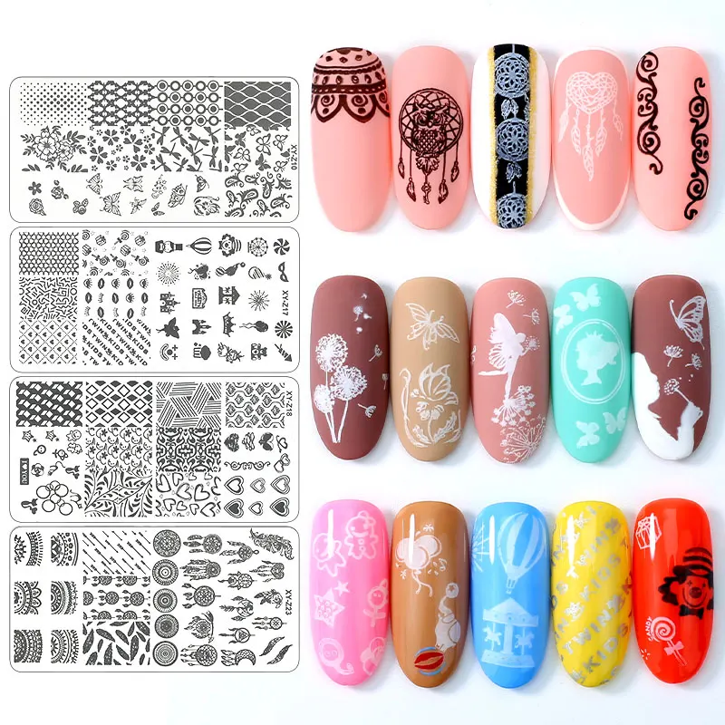 Arte Clavo Nagelstempel mit Blätter-, Blumen-, Geometrie- und Cartoon-Mustern, Nagelkunst DIY Vorlagen-Werkzeuge für Maniküre-Druck-Schablonen