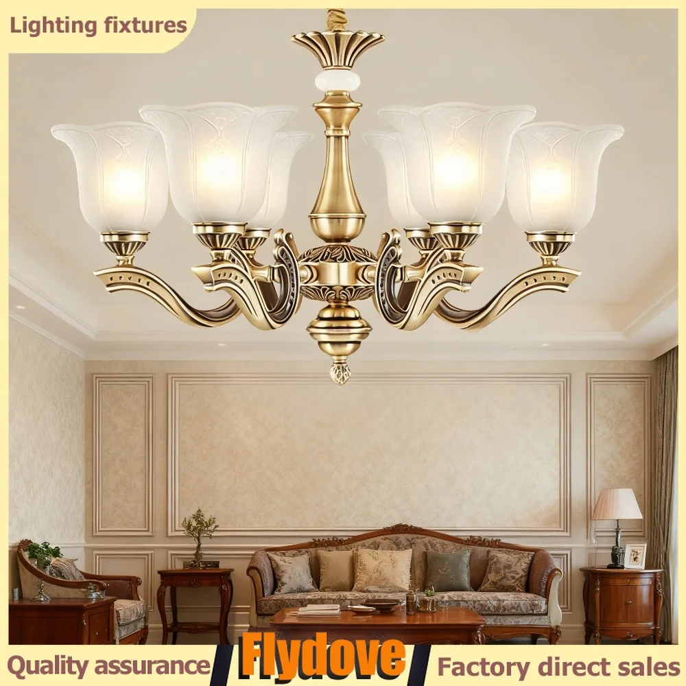 

European Retro High-end Brass Restaurant Pendant Light American Living Room Bedroom Ceiling Light Modern Minimalist LED Light