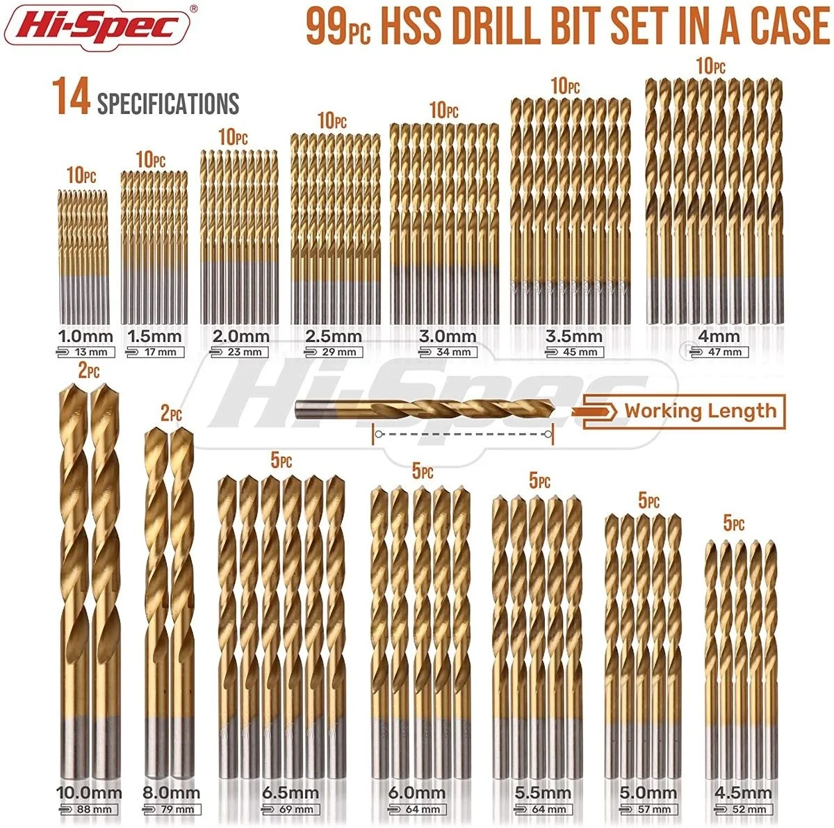 Hi-spec 99/130 pièces ensemble de forets à revêtement en titane HSS extracteur perceuse coupe Kit de forage pour métal bois aluminium outils de forage