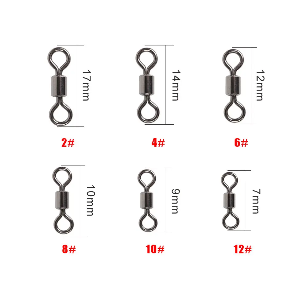 솔리드 스테인레스 스틸 커넥터 볼 베어링 스냅 낚시 스위블, 롤링 비즈 액세서리, 50 개/로트, 크기 2-12 #