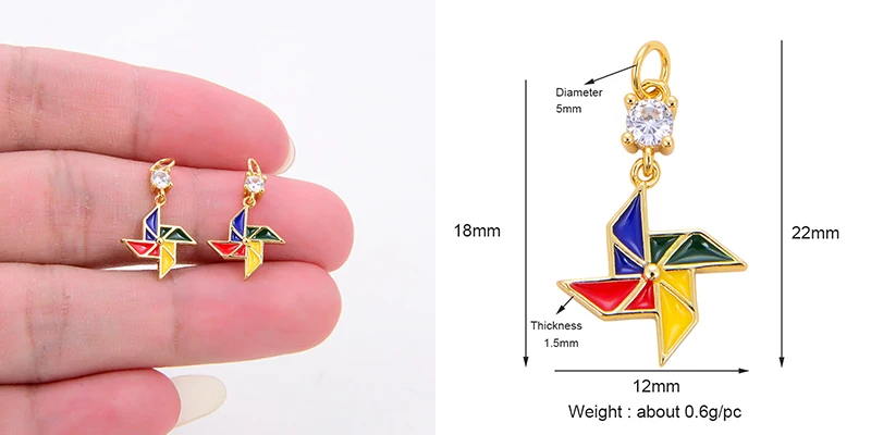 Trendy Mini Windmühle blinkende Bolzen Stern Sonne Mond Regenbogen Schneeflocke Charm Anhänger, Handwerk Schmuck Halskette Armband Zubehör S28 – Detail 6