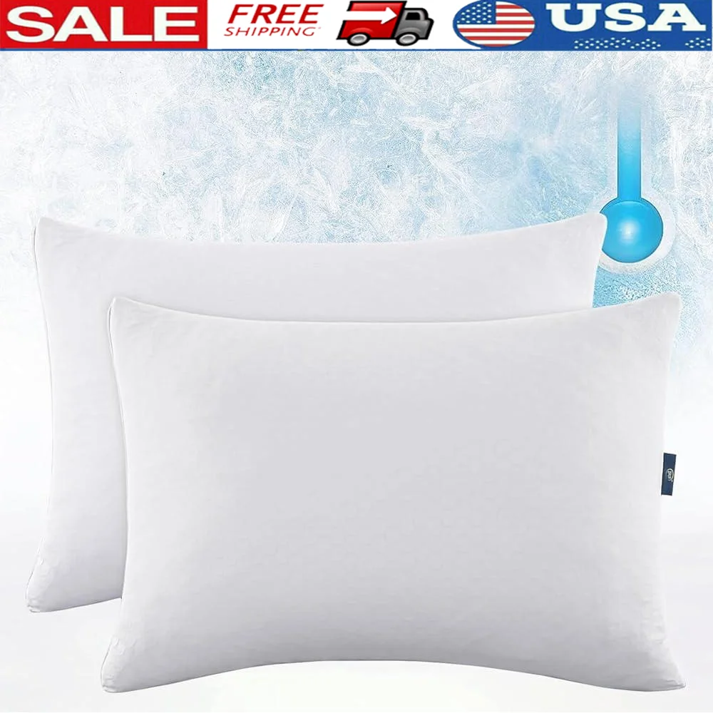

Cooling Bed Pillows Down Alternative Adjustable Support Side Stomach Back Sleepers 2 Pack Machine Washable Odor Resistant Stain